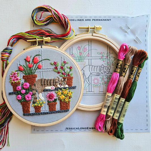 Catnap with Flowers - Embroidery Kit