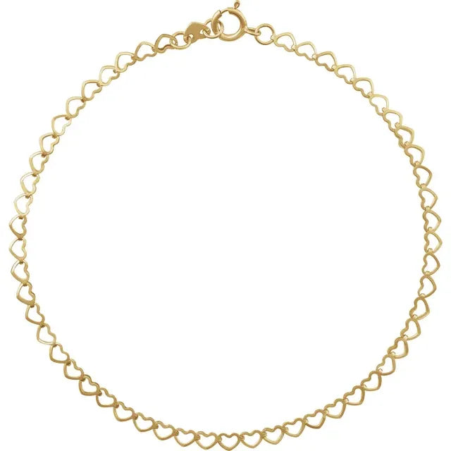 14K Linked Heart Bracelet - The Chain Shop
