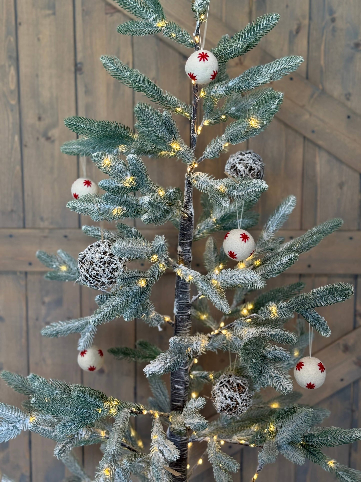 Felt White Ball w/ Red Stars / Handmade Christmas Ornament