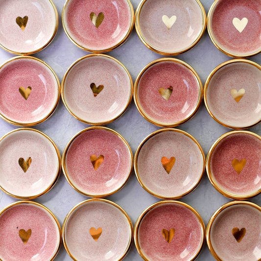 Pink + Gold Heart Ring Dish | Handmade Pottery