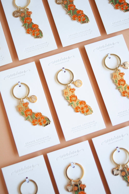 Gold California Poppy Soft Enamel Keychain