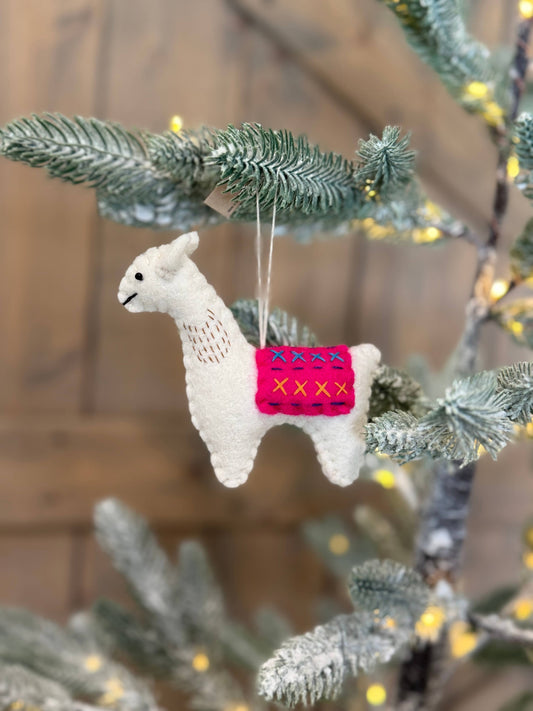 Handmade Felt Llama / Christmas Tree Ornament - Pink