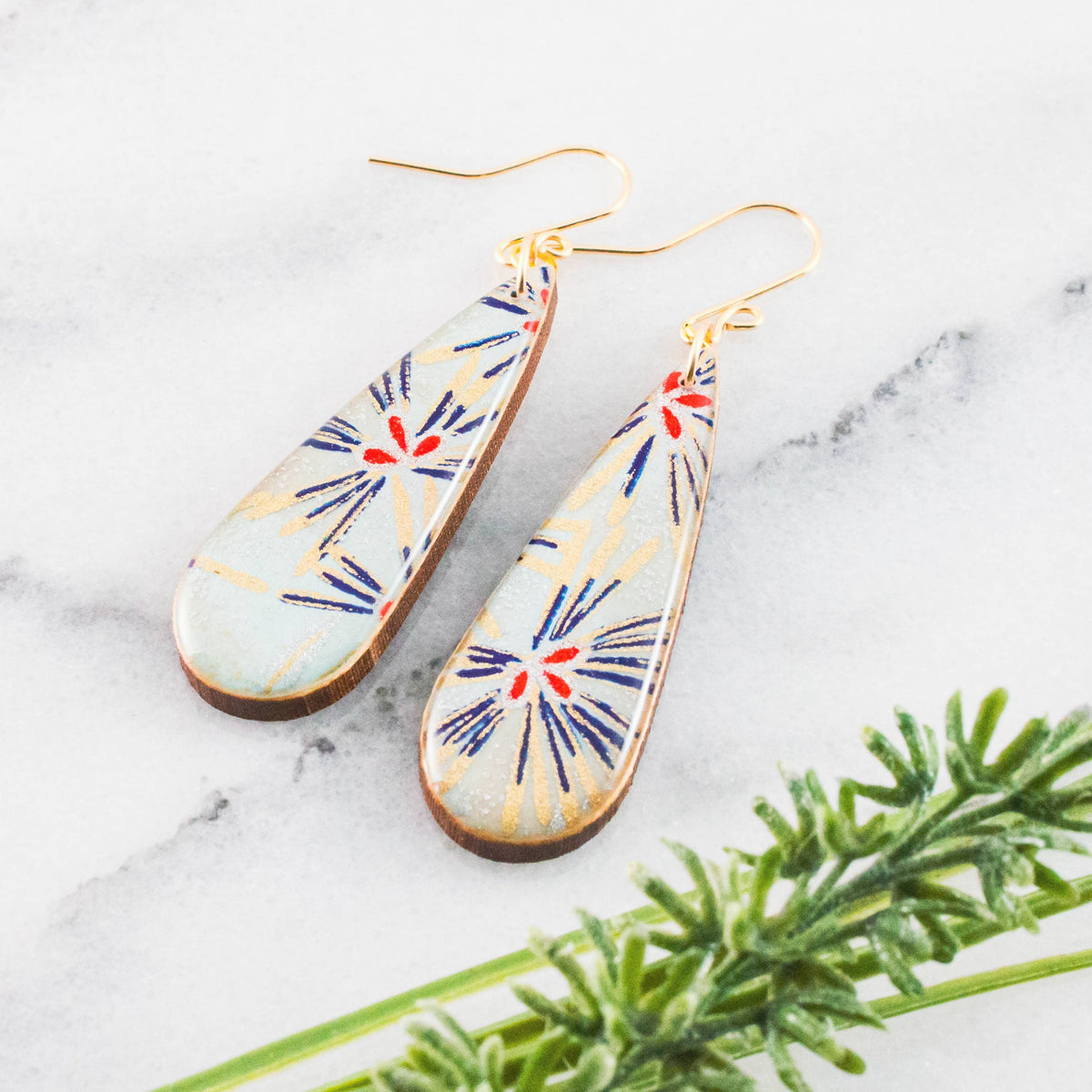 Teardrop Light Blue Fireworks Earrings