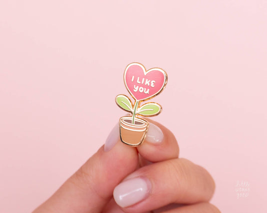 I Like You Enamel Pin- Cute Heart Plant Design, Self Love