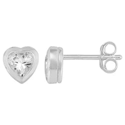 Cubic Zirconia Heart Post Earrings