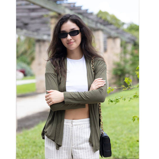 Open Front Draped Long Sleeve Cardigan