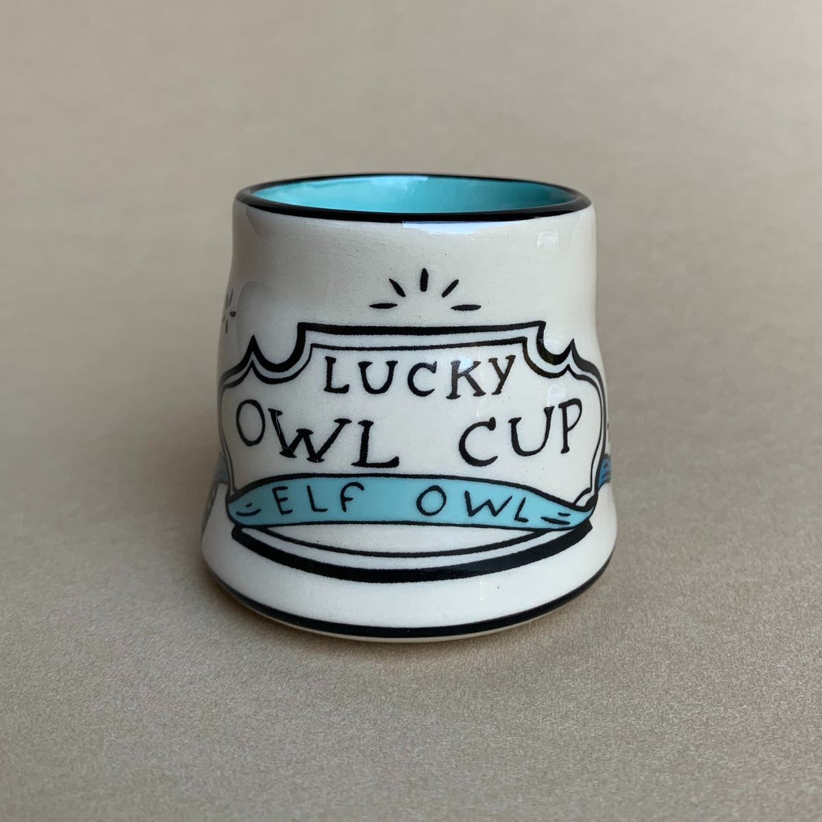 Lucky Elf Owl Cup- Small Ceramic Christmas Holiday Gift Mug