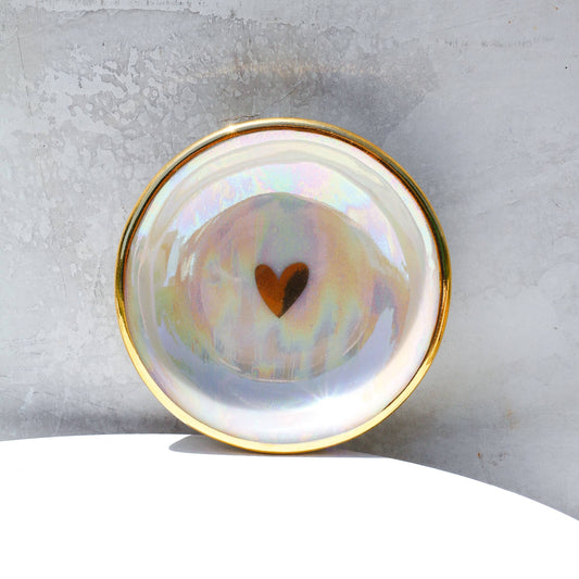Iridescent Ivory + Gold Heart Ring Dish | Handmade Pottery