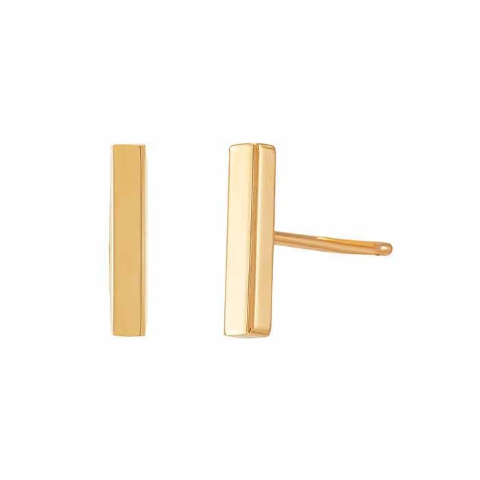 14K Gold Bar Stud Earrings (Pair)