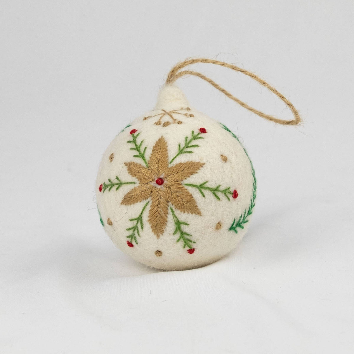 Ornament - Holiday Felt Ball Hand Embroidered