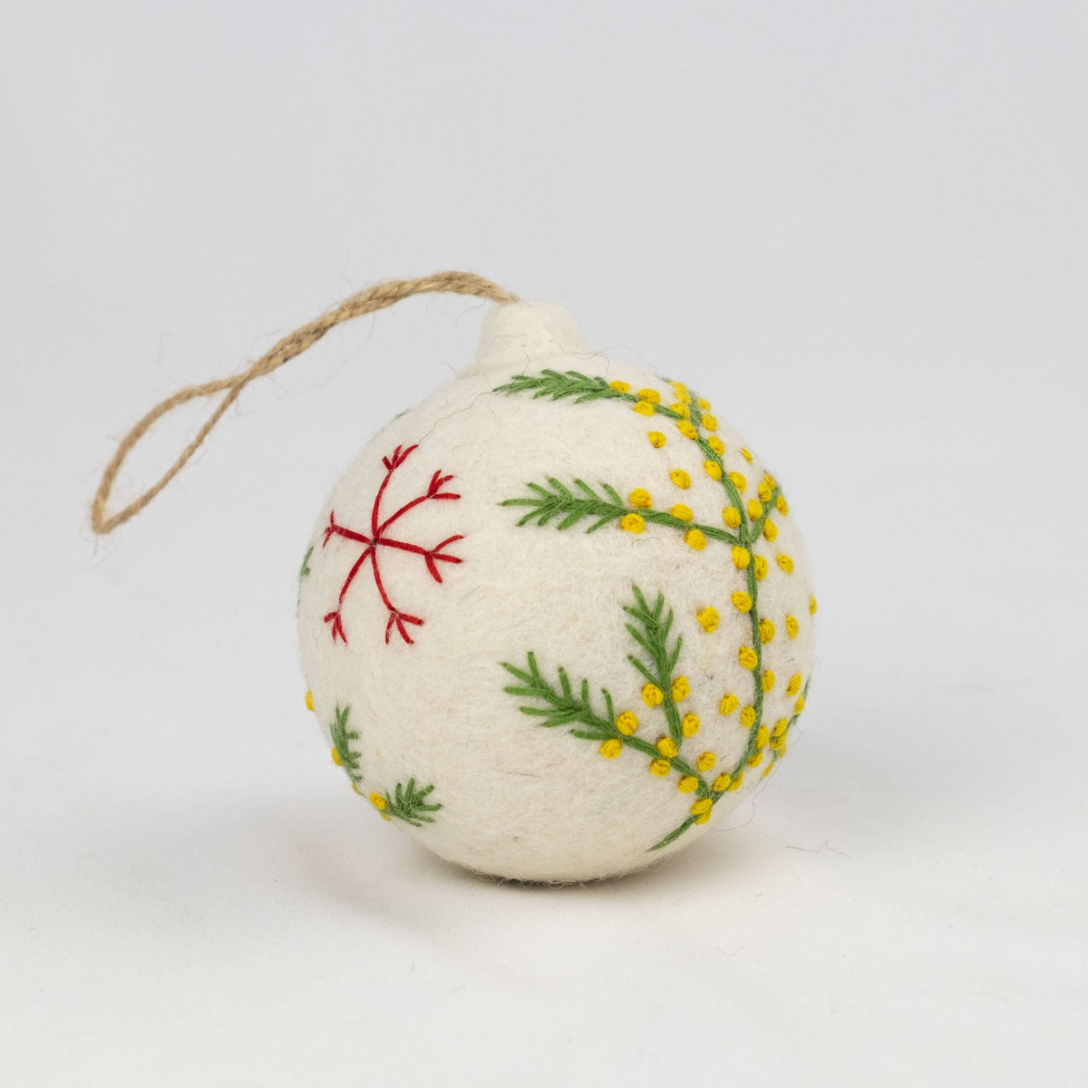Ornament - Holiday Felt Ball Hand Embroidered