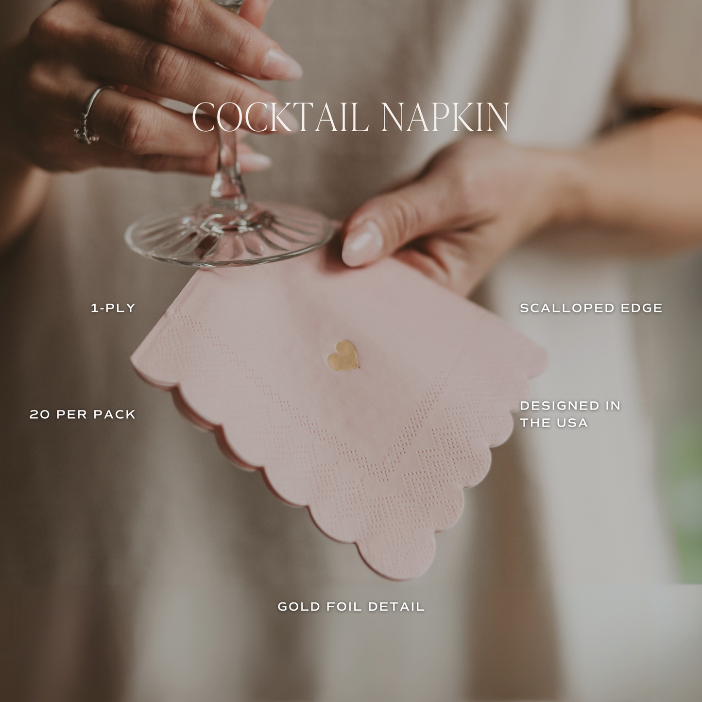 Pink w/ Gold Foil Heart Cocktail Napkins - Home Decor