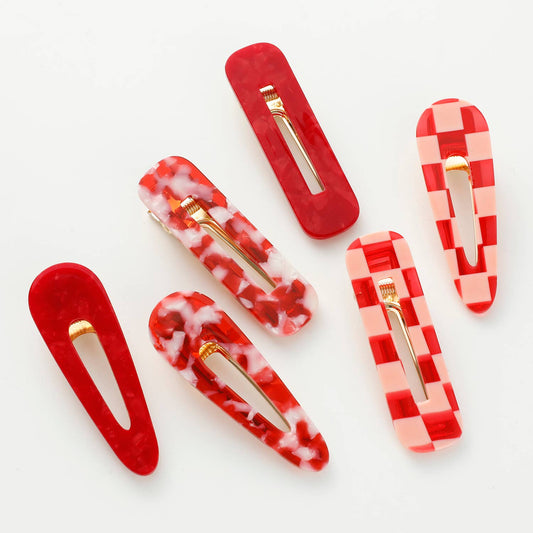 Red Printed Barrette Hair Clip
