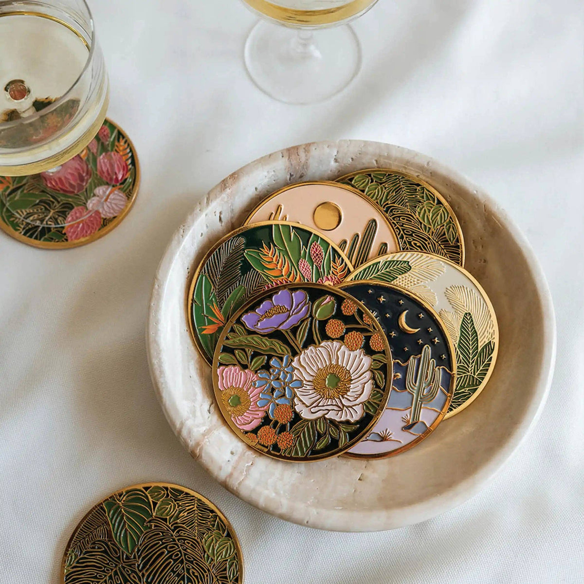 Tropical Floral Gold Drink Coasters | Hostess Gifts