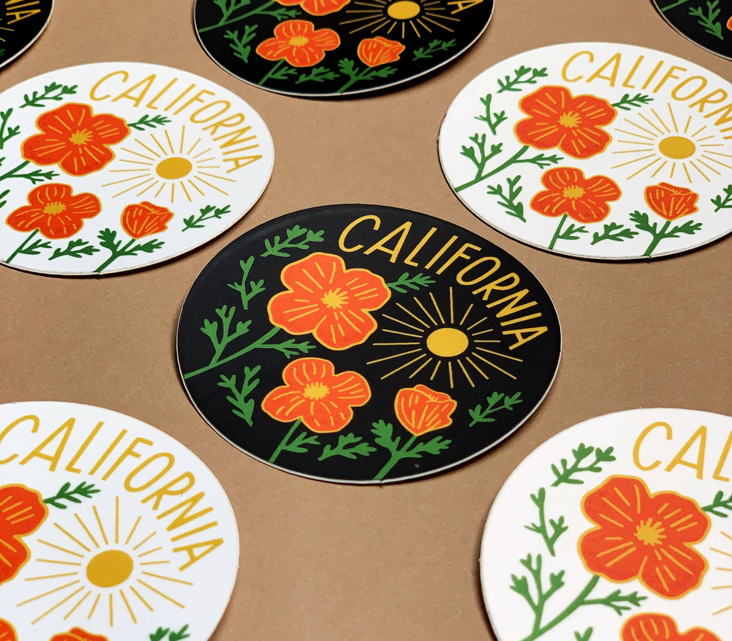 California Poppy Sun Black Sticker