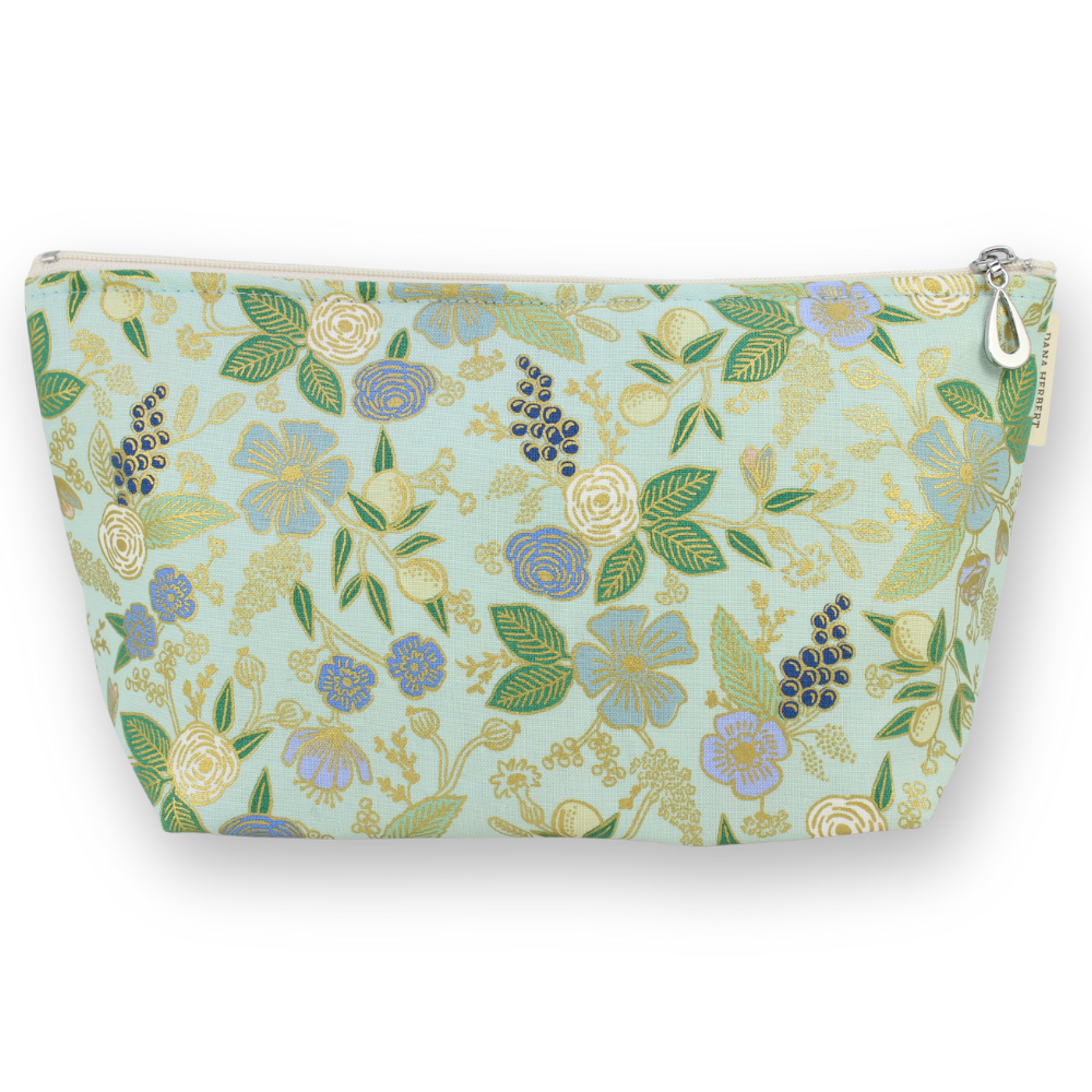 The Medium Makeup Bag | Lined Zip Pouch | Metallic Cotton