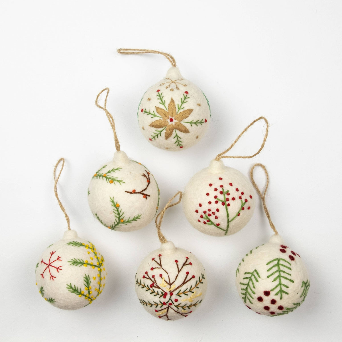 Ornament - Holiday Felt Ball Hand Embroidered