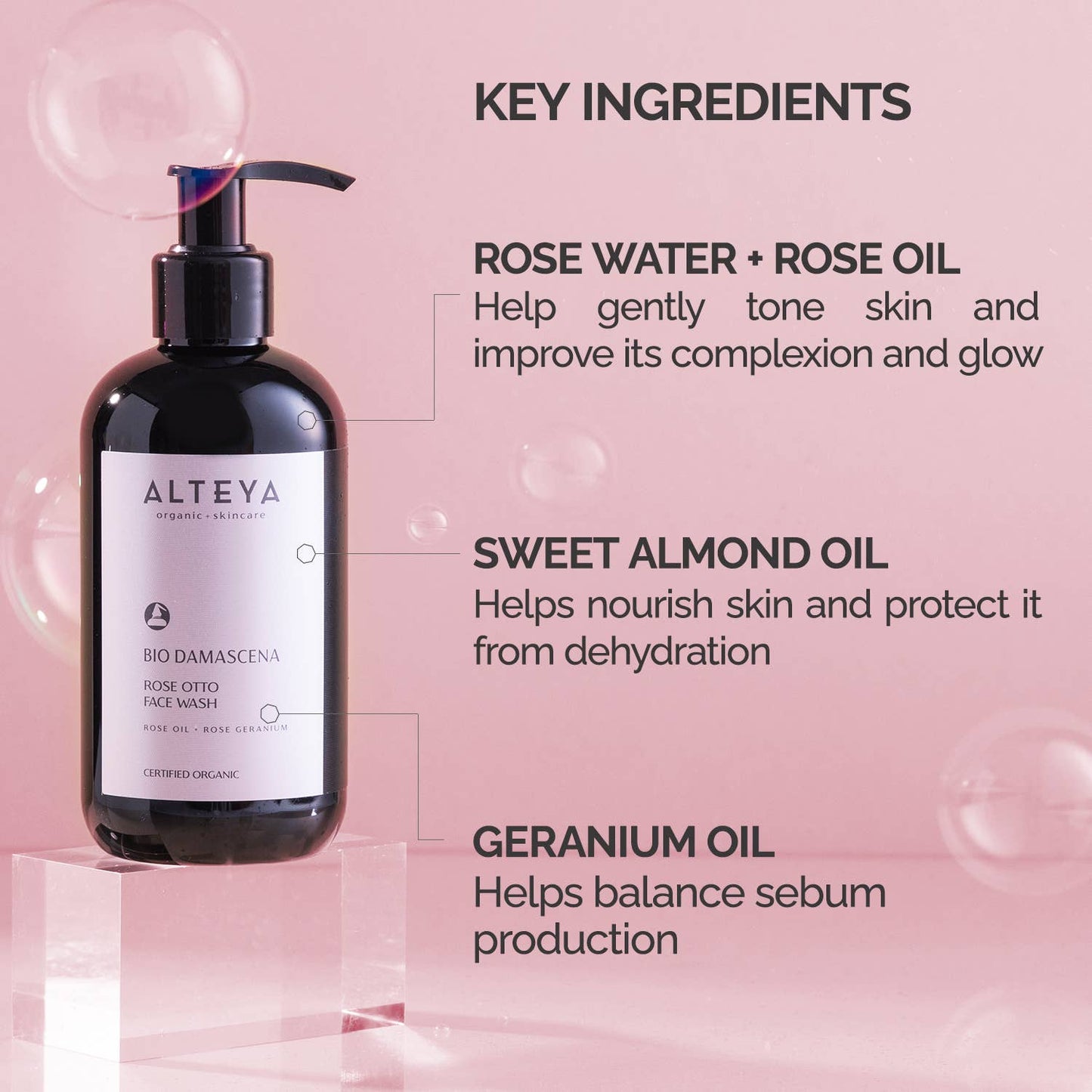 Organic Bulgarian Rose Otto Face Wash - BioDamascena Line