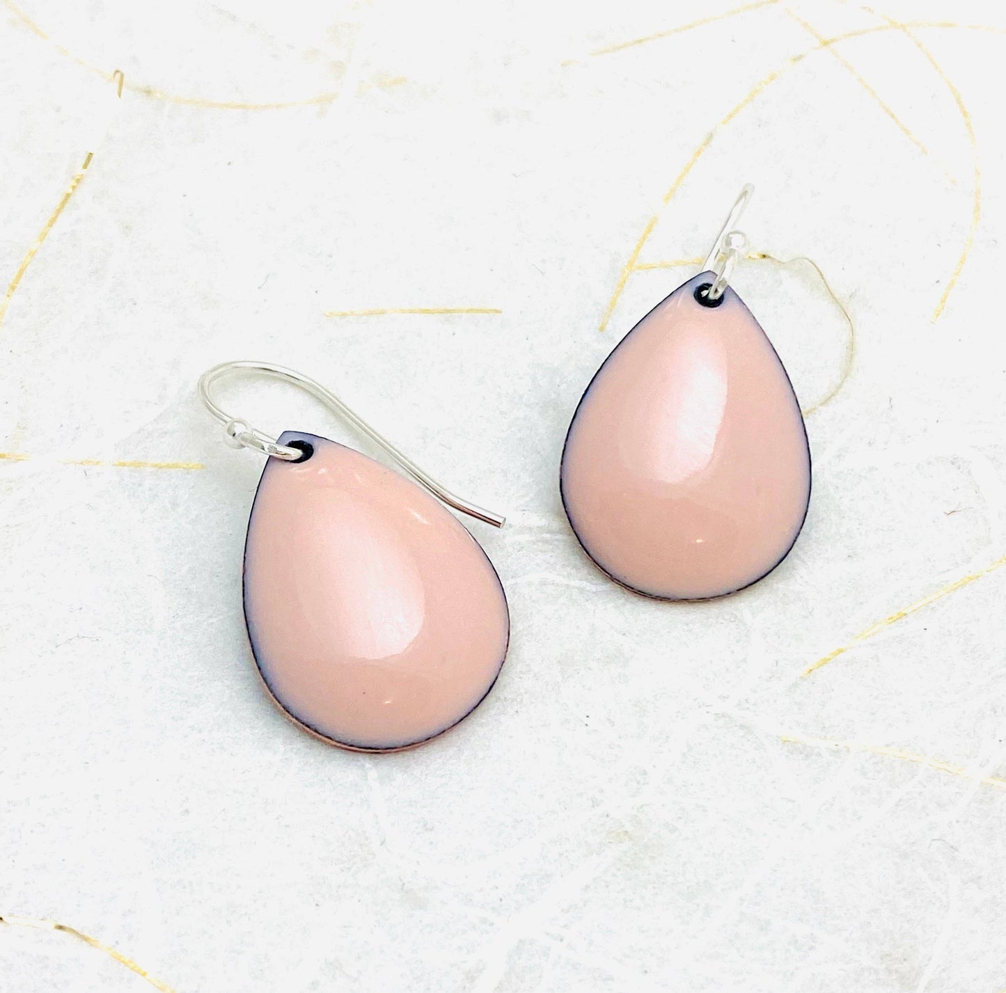 Small Teardrop Earrings, Pink Enamel Earrings, Minimalist