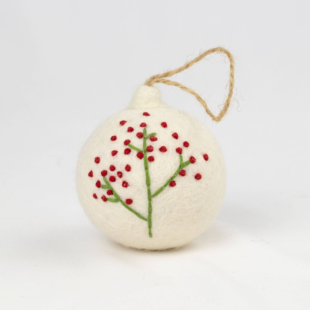 Ornament - Holiday Felt Ball Hand Embroidered