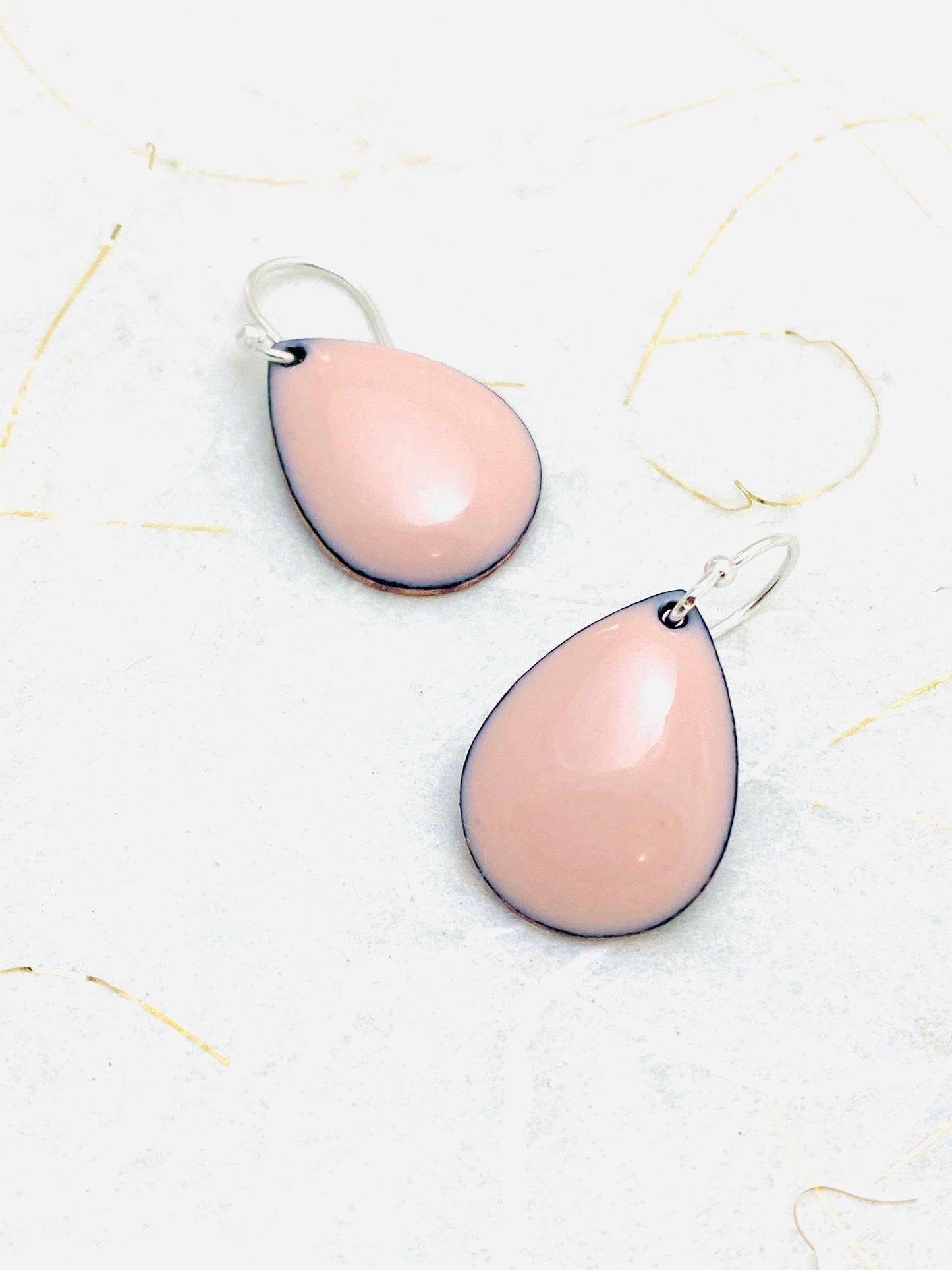 Small Teardrop Earrings, Pink Enamel Earrings, Minimalist