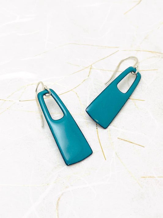 Small Rectangle Earrings, Spruce Green Enamel