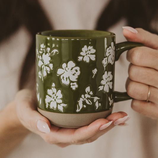 Green Floral - Stoneware Mug