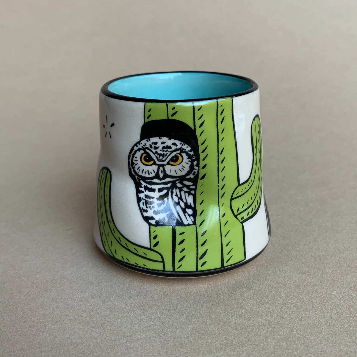 Lucky Elf Owl Cup- Small Ceramic Christmas Holiday Gift Mug