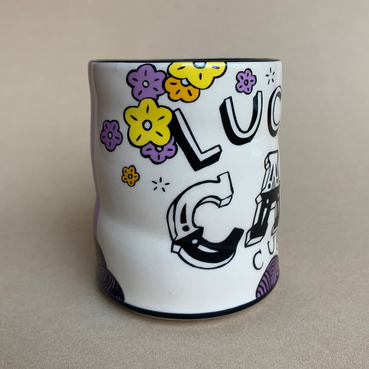 Lucky Cat Knitting Cup - Large Ceramic Christmas Holiday Mug