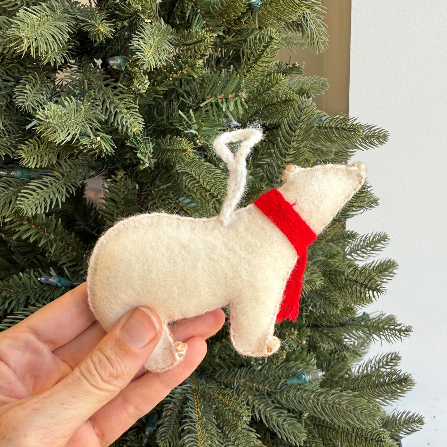 Polar Bear Embroidered Wool Christmas Ornament