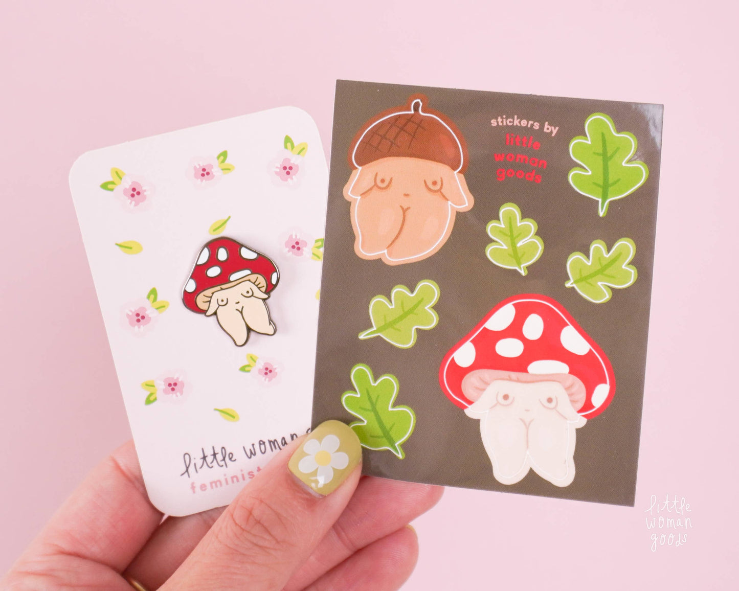 Mushroom Girl Enamel Pin - Cottagecore Forest Feminist Art