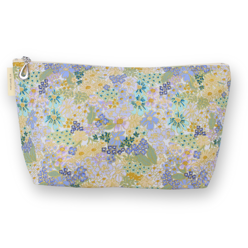 The Medium Makeup Bag | Lined Zip Pouch | Metallic Cotton