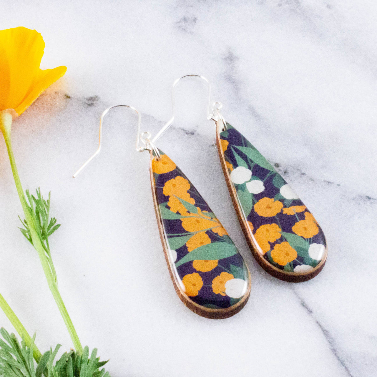 Teardrop Modern California Poppy Earrings