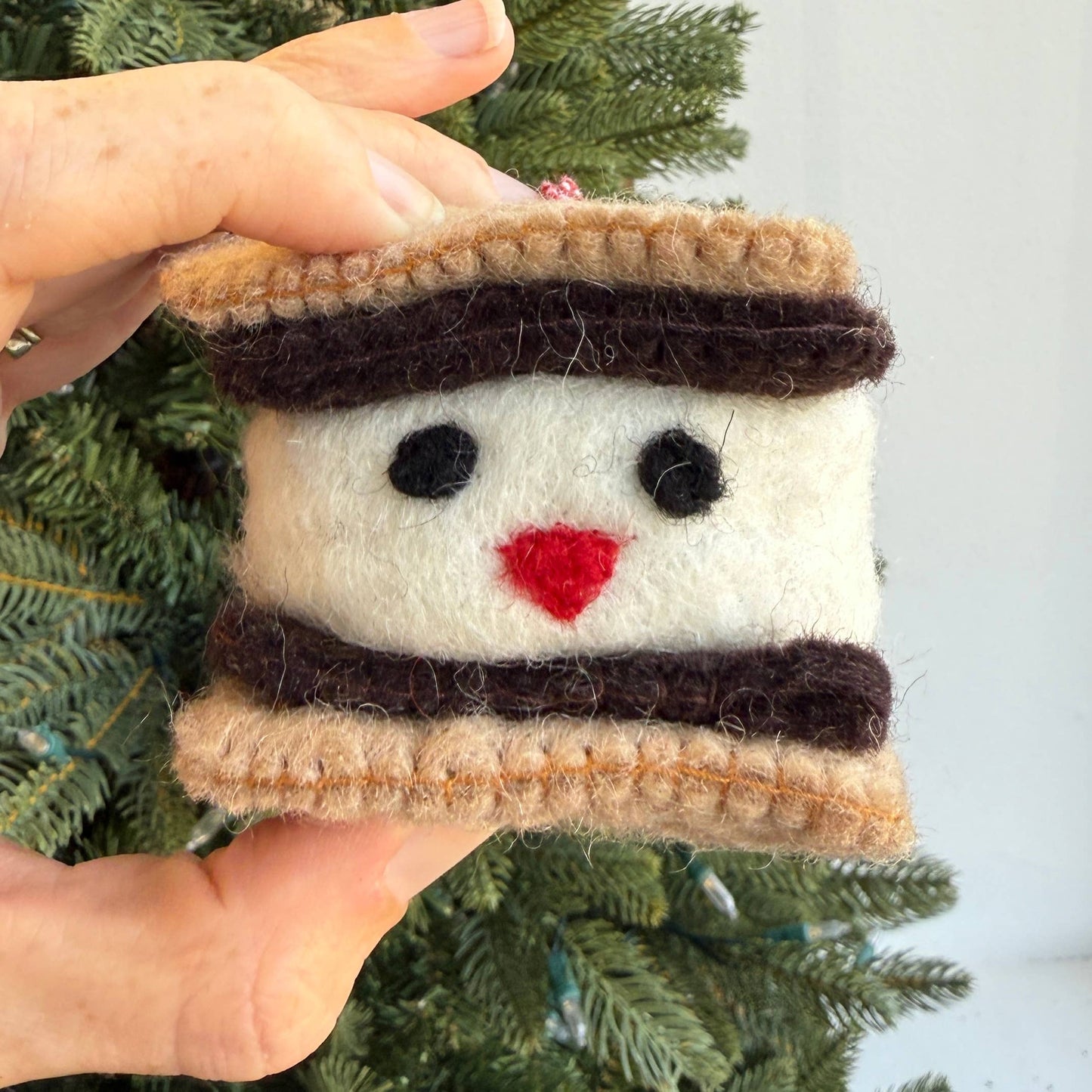 Smiling S'more Felt Wool Christmas Ornament