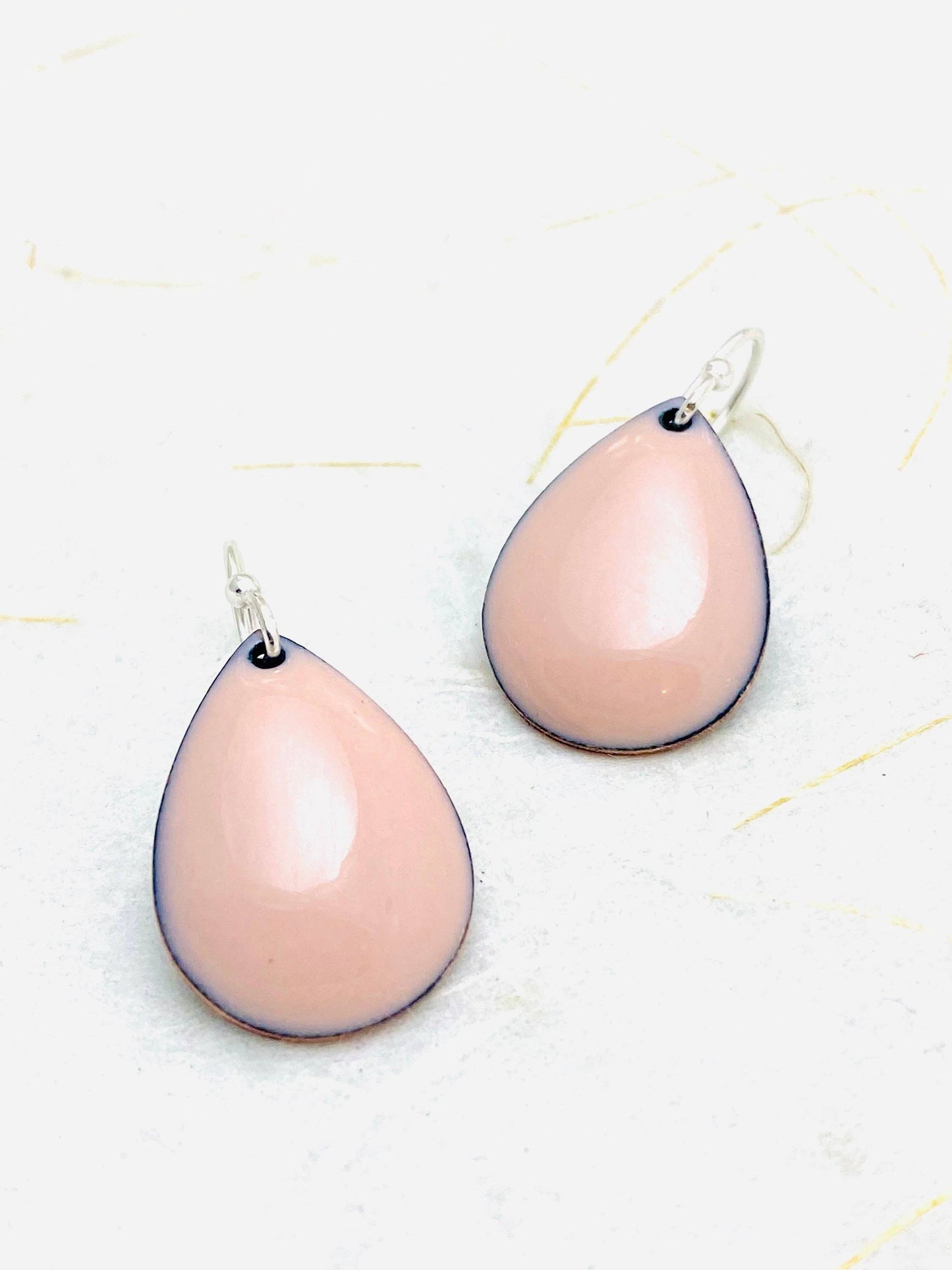 Small Teardrop Earrings, Pink Enamel Earrings, Minimalist