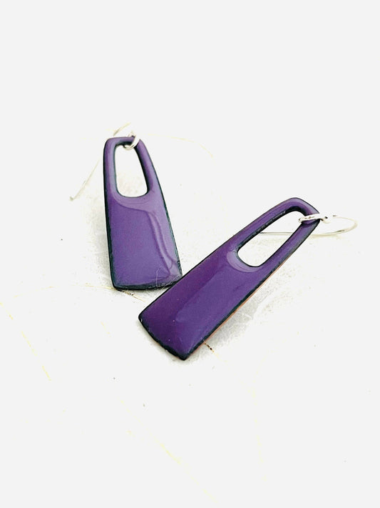 Small Rectangle Earrings, Iris Purple Enamel