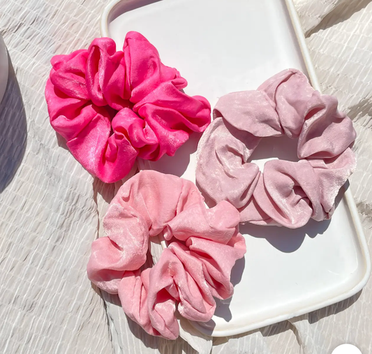 Pink Satin Scrunchies (Set of 3)