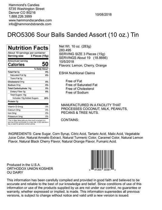 Old-Fashioned Pantry Candy - Natural Sour Ball Drops - 10oz Tin