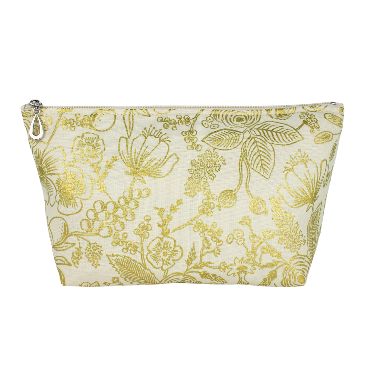 The Medium Makeup Bag | Lined Zip Pouch | Metallic Cotton