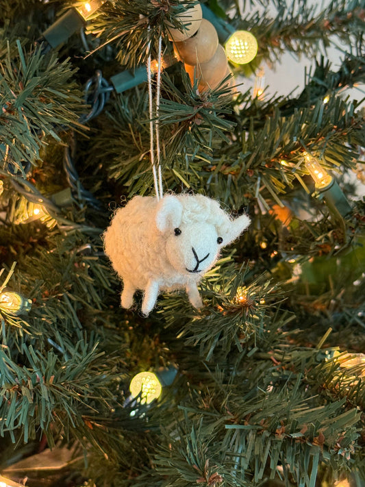 Felt Fluffy White Sheep / Handmade Christmas Ornament