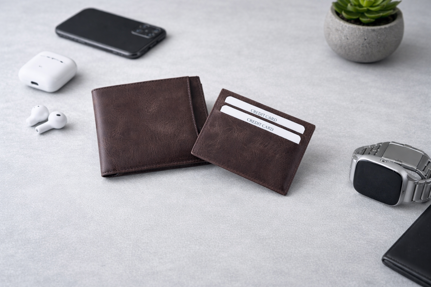 Leather Wallet with Card Holder, Bifold Kangaroo Wallet