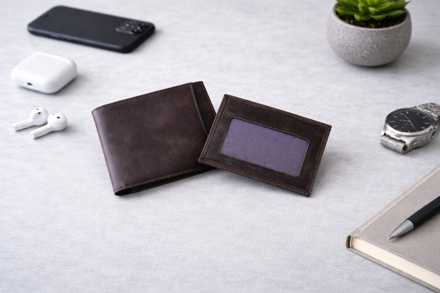 Leather Wallet with Card Holder, Bifold Kangaroo Wallet