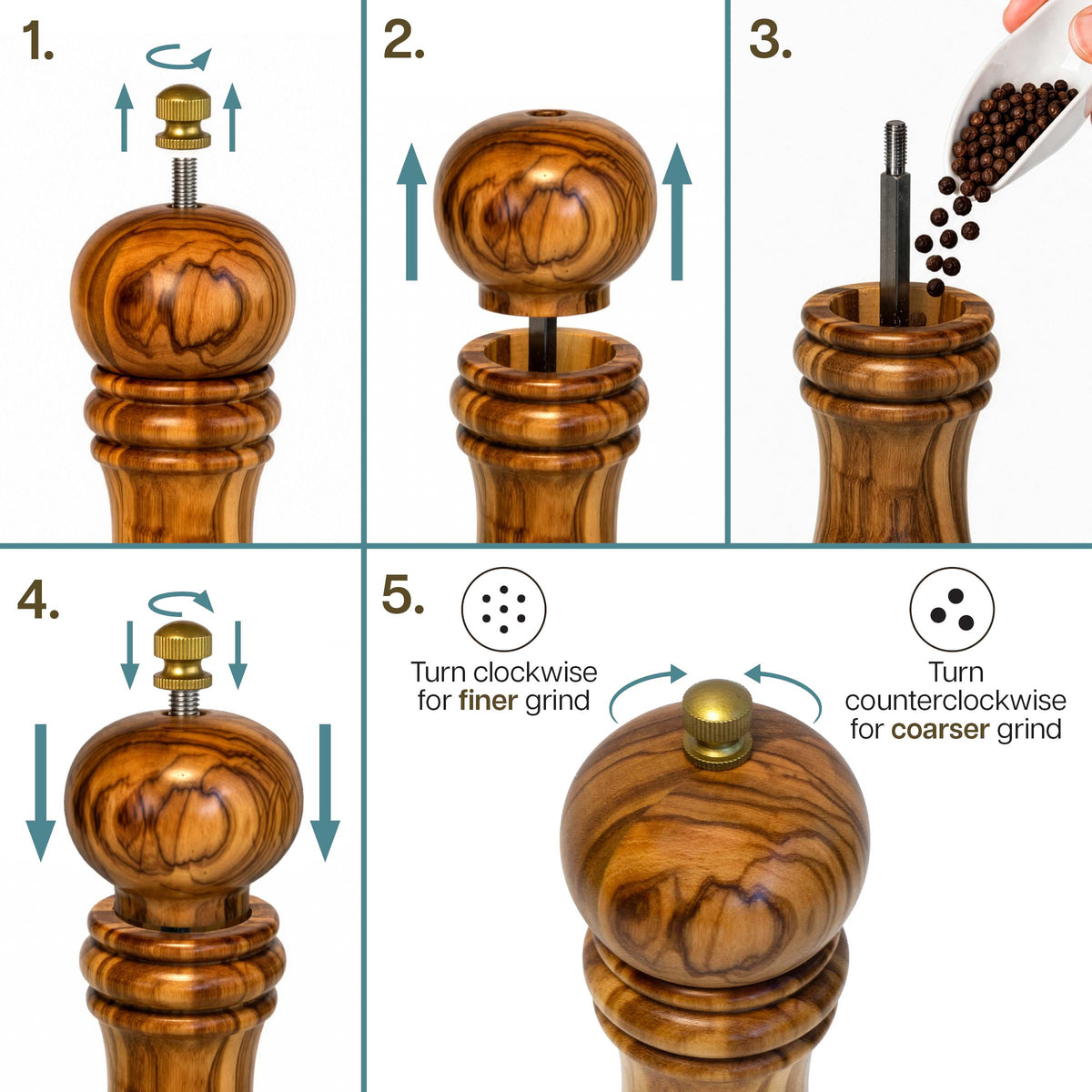 Rock & Branch® Olive Wood Refillable Pepper Grinder, 8-1/4"