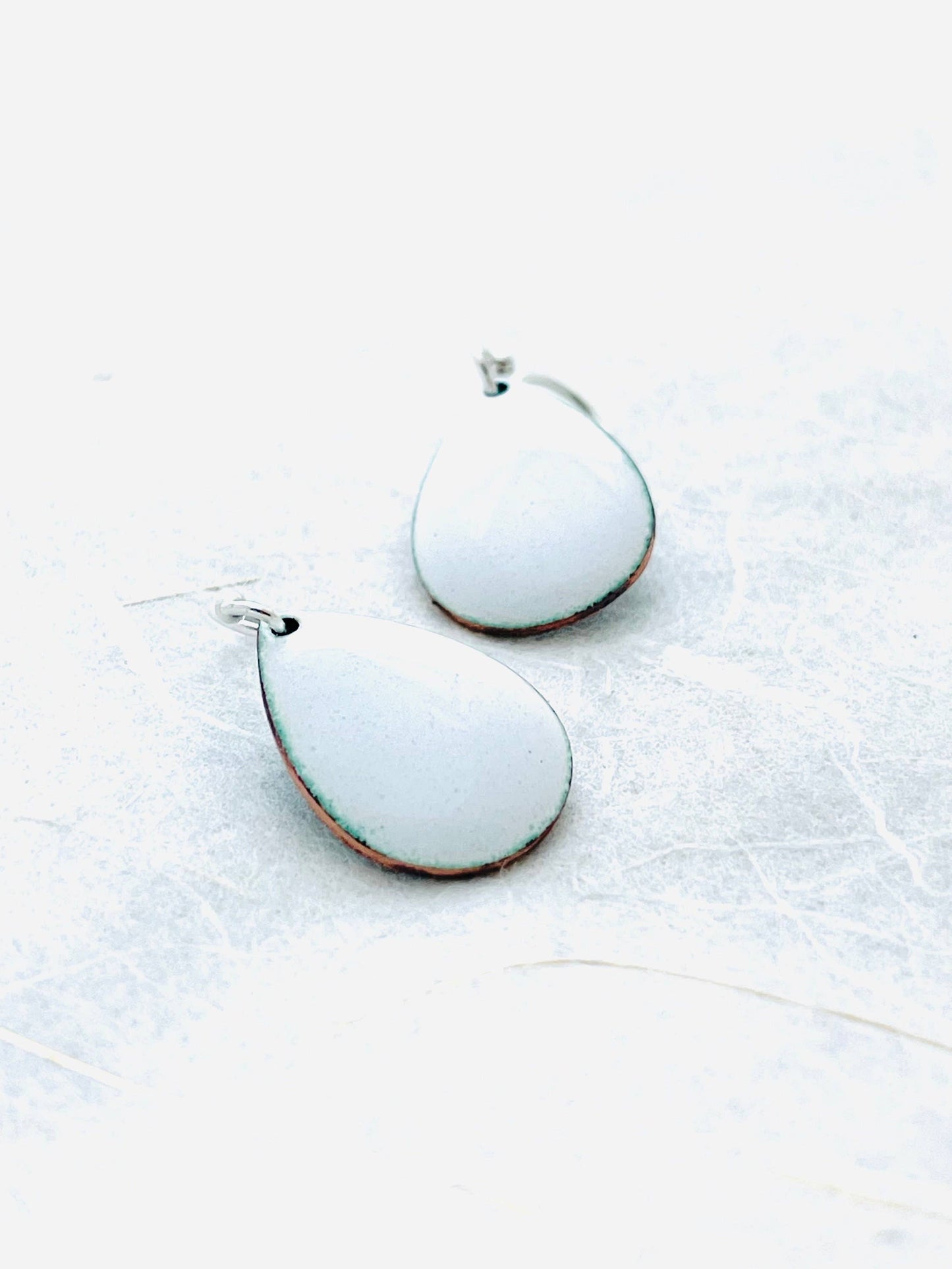 Small Teardrop Earrings, Titanium White Enamel Earrings