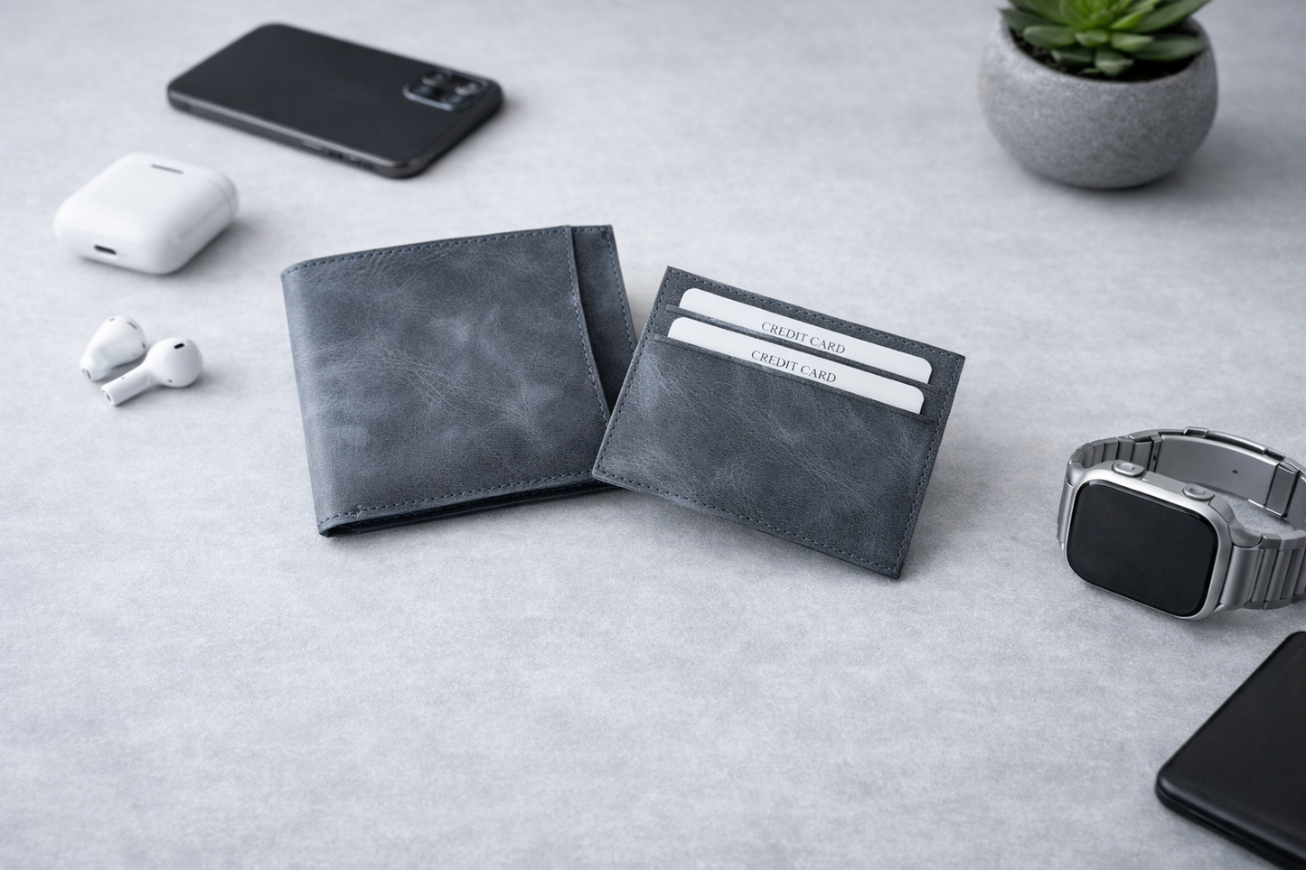 Leather Wallet with Card Holder, Bifold Kangaroo Wallet
