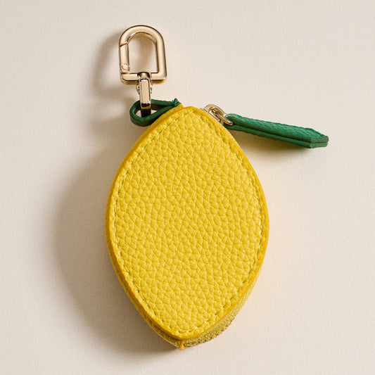Lemon-Shaped Leather Pouch Keychain with Gold Clasp