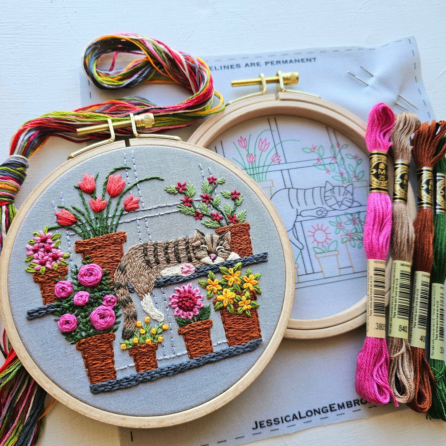 Catnap with Flowers - Embroidery Kit