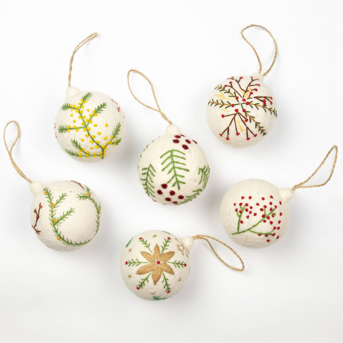 Ornament - Holiday Felt Ball Hand Embroidered