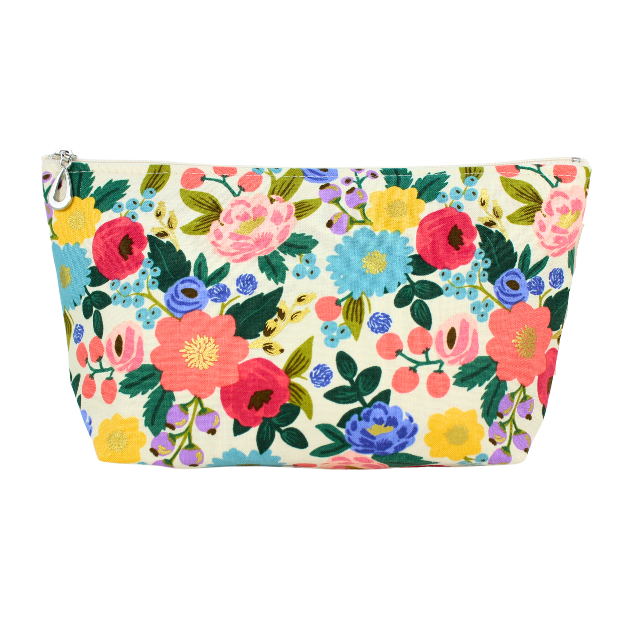 The Medium Makeup Bag | Lined Zip Pouch | Metallic Cotton