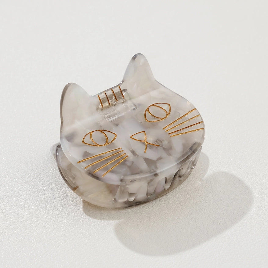Hand Painted Cat Face Claw Clip